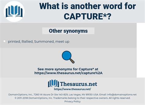 Synonyms of capture 1 an act or instance of capturing such as a an act of catching, winning, or gaining control by force, stratagem, or guile the capture of the city by enemy forces The criminals avoidedeludedescaped capture. . Capturing thesaurus